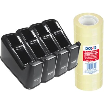 DOHE Lot de 4 distributeurs de ruban adhésif et 8 rubans (19 mm x 33 m) Matériaux résistants, lame de coupe facile, base antidérapante Fournitures de bureau Noir DOHE Lot de 4 distributeurs de ruban adhésif et 8 rubans (19 mm x 33 m) Matériaux résistants, lame de coupe facile, base antidérapante Fournitures de bureau Noir