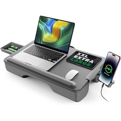 SAIJI Plateau pour ordinateur portable en cuir antidérapant avec tiroir, repose-poignet doux, support de téléphone, coussin confortable, convient aux ordinateurs portables jusqu'à 43,2 cm SAIJI Plateau pour ordinateur portable en cuir antidérapant avec tiroir, repose-poignet doux, support de téléphone, coussin confortable, convient aux ordinateurs portables jusqu'à 43,2 cm