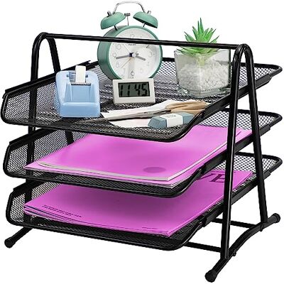 ideallife Bac à courrier en maille à 3 niveaux Organiseur de bureau empilable Support de classement de documents Plateau de rangement en métal pour l'école, la maison et le bureau (3 niveaux) ideallife Bac à courrier en maille à 3 niveaux Organiseur de bureau empilable Support de classement de documents Plateau de rangement en métal pour l'école, la maison et le bureau (3 niveaux)