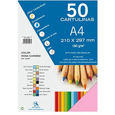 DOHE Lot de 50 feuilles de papier cartonné rose cramoisi pour travaux manuels et impression 21 x 29,7 cm 180 g/m² Fournitures de bureau DOHE Lot de 50 feuilles de papier cartonné rose cramoisi pour travaux manuels et impression 21 x 29,7 cm 180 g/m² Fournitures de bureau