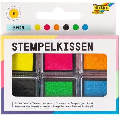 Folia Lot de 6 tampons encreurs fluo pour décoration de cartes et autres travaux manuels Folia Lot de 6 tampons encreurs fluo pour décoration de cartes et autres travaux manuels
