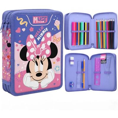 Disney Trousse à crayons à double étage remplie de papeterie pour enfants, Minnie Multi Double fermeture éclair, Moderne Disney Trousse à crayons à double étage remplie de papeterie pour enfants, Minnie Multi Double fermeture éclair, Moderne