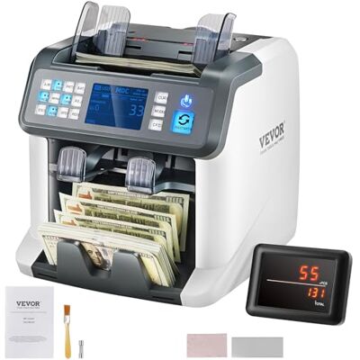 VEVOR Compteuse de Billets Mélangés, 2CIS, SN, UV, IR, MG, DD, Machine à Compter Les Billets Détecteur de Faux Billets Multi-devises, Connexion Disponible à l'Imprimante, pour Banque Station-Service VEVOR Compteuse de Billets Mélangés, 2CIS, SN, UV, IR, MG, DD, Machine à Compter Les Billets Détecteur de Faux Billets Multi-devises, Connexion Disponible à l'Imprimante, pour Banque Station-Service