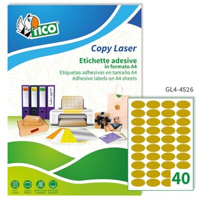 TICO GL4 – 4526 – étiquettes en Papier Or Ovale, Couleur Or TICO GL4 – 4526 – étiquettes en Papier Or Ovale, Couleur Or