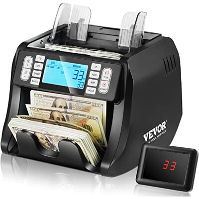 VEVOR Compteuse D'argent, Compteur de Billets avec Détection de Contrefaçon UV, MG, IR et DD, Machine à Compter Les Espèces USD et EUR avec Modes D'ajout et de Lot, Grand Écran LCD et Écran Externe VEVOR Compteuse D'argent, Compteur de Billets avec Détection de Contrefaçon UV, MG, IR et DD, Machine à Compter Les Espèces USD et EUR avec Modes D'ajout et de Lot, Grand Écran LCD et Écran Externe