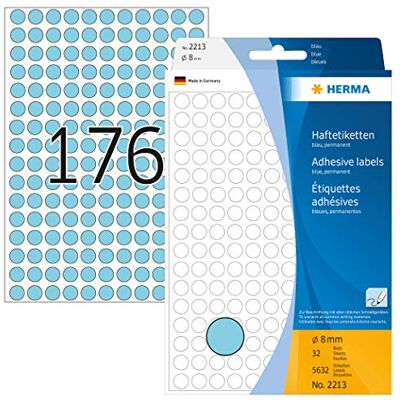 HERMA 2213 Étiquettes universelles diamètre 8 mm 5632 pièces Bleu HERMA 2213 Étiquettes universelles diamètre 8 mm 5632 pièces Bleu