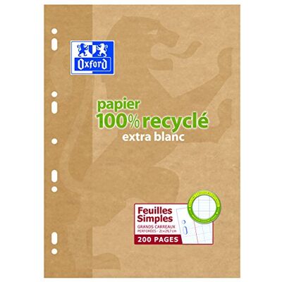 Oxford Scolaire Feuilles A4 simples grands carreaux 200 Pages 21 x 29,7 cm Blanc Oxford Scolaire Feuilles A4 simples grands carreaux 200 Pages 21 x 29,7 cm Blanc