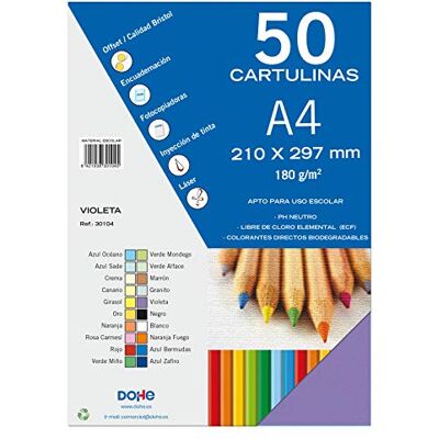 DOHE Lot de 50 cartons A4 violets pour travaux manuels et impression (21 x 29,7 cm) 180 g/m² Fournitures de bureau DOHE Lot de 50 cartons A4 violets pour travaux manuels et impression (21 x 29,7 cm) 180 g/m² Fournitures de bureau