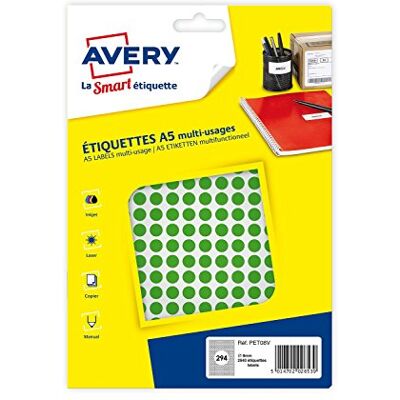 Avery Etui De 2940 Pastilles Vertes Autocollantes, Diamètre 8 Mm Avery Etui De 2940 Pastilles Vertes Autocollantes, Diamètre 8 Mm