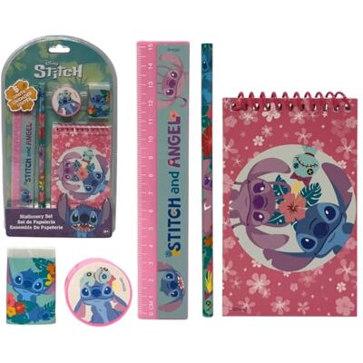 CARTOON Ensemble de papeterie, Disney, Marvel 5 pièces, block notes, crayons, accessoires, idée cadeau (Stitch et Angel) CARTOON Ensemble de papeterie, Disney, Marvel 5 pièces, block notes, crayons, accessoires, idée cadeau (Stitch et Angel)