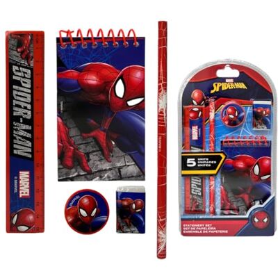 CARTOON Ensemble de papeterie, Disney, Marvel 5 pièces, block notes, crayons, accessoires, idée cadeau (Spiderman (1)) CARTOON Ensemble de papeterie, Disney, Marvel 5 pièces, block notes, crayons, accessoires, idée cadeau (Spiderman (1))