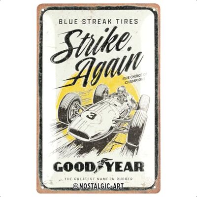 ART Plaque rétro, 20 x 30 cm, Goodyear – Blue Strikes again – Idée cadeau pour fans de moteur, Official License Product (OLP), en métal, design vintage ART Plaque rétro, 20 x 30 cm, Goodyear – Blue Strikes again – Idée cadeau pour fans de moteur, Official License Product (OLP), en métal, design vintage