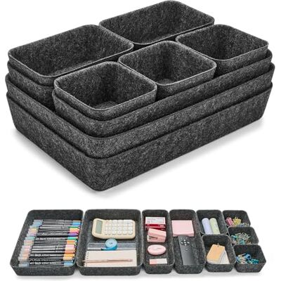 Eurhomewit Lot de 9 organiseurs de tiroirs en feutre Système de rangement pour tiroir, bureau et maison Gris foncé Eurhomewit Lot de 9 organiseurs de tiroirs en feutre Système de rangement pour tiroir, bureau et maison Gris foncé