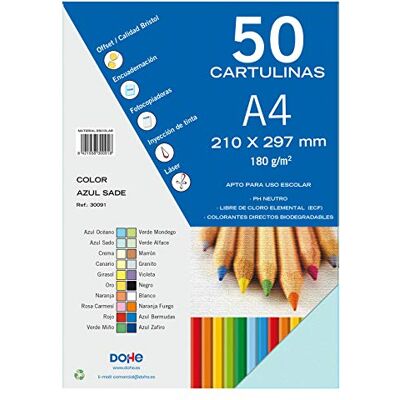 DOHE Lot de 50 cartons A4 pour travaux manuels et impression 21 x 29,7 cm 180 g/m² Fournitures de bureau DOHE Lot de 50 cartons A4 pour travaux manuels et impression 21 x 29,7 cm 180 g/m² Fournitures de bureau