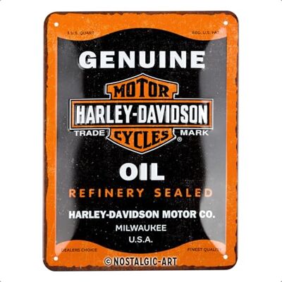 ART Plaque rétro, 15 x 20 cm, Harley-Davidson – Genuine Oil – Idée cadeau pour motards, Official License Product (OLP), en métal, design vintage ART Plaque rétro, 15 x 20 cm, Harley-Davidson – Genuine Oil – Idée cadeau pour motards, Official License Product (OLP), en métal, design vintage