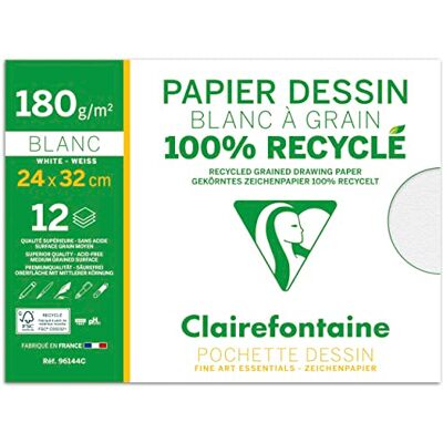 Clairefontaine 96144C Pochette Dessin Scolaire 12 Feuilles Papier Dessin Blanc à Grain 100% Recyclé 24x32 cm 180g Idéal pour les Arts Plastiques Clairefontaine 96144C Pochette Dessin Scolaire 12 Feuilles Papier Dessin Blanc à Grain 100% Recyclé 24x32 cm 180g Idéal pour les Arts Plastiques