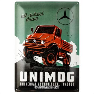 ART Plaque rétro, 30 x 40 cm, Daimler Truck – Unimog – Idée cadeau pour fans d'accessoires automobiles, Official License Product (OLP), en métal, design vintage ART Plaque rétro, 30 x 40 cm, Daimler Truck – Unimog – Idée cadeau pour fans d'accessoires automobiles, Official License Product (OLP), en métal, design vintage