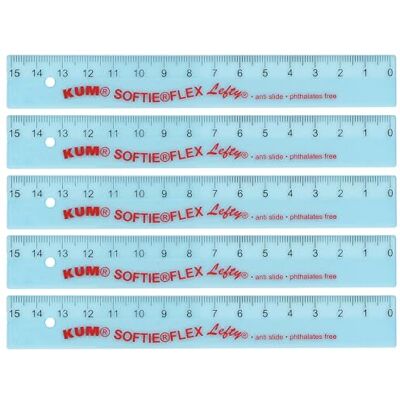 KUM AZ902.01.16-B Règle 15 cm pour gauchers Bleu flexible Lot de 5 fournitures scolaires KUM AZ902.01.16-B Règle 15 cm pour gauchers Bleu flexible Lot de 5 fournitures scolaires