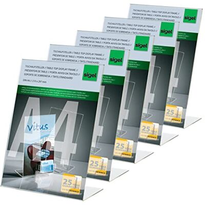 Sigel TA230 Lot de 5 Présentoirs inclinés de table, 30 x 21 x 12,5 cm, avec compartiment pour cartes de visite, acrylique transparent Sigel TA230 Lot de 5 Présentoirs inclinés de table, 30 x 21 x 12,5 cm, avec compartiment pour cartes de visite, acrylique transparent
