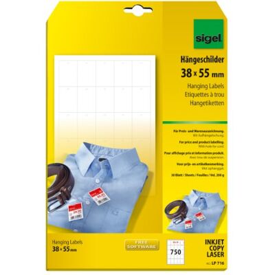 Sigel LP716 Lot de 750 Étiquettes à trou, 3,8 x 5,5 cm, 200 g Sigel LP716 Lot de 750 Étiquettes à trou, 3,8 x 5,5 cm, 200 g