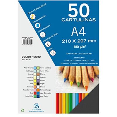 DOHE Lot de 50 cartons A4 noirs pour travaux manuels et impression 21 x 29,7 cm 180 g/m² Fournitures de bureau DOHE Lot de 50 cartons A4 noirs pour travaux manuels et impression 21 x 29,7 cm 180 g/m² Fournitures de bureau