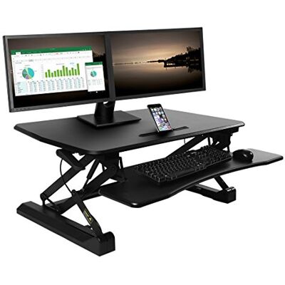 Seville Classics Hauteur réglable jusqu'à 19,1 pouces double moniteur avec plateau de clavier et support pour smartphone/tablette, aluminium, noir, 90 cm x 59 cm Seville Classics Hauteur réglable jusqu'à 19,1 pouces double moniteur avec plateau de clavier et support pour smartphone/tablette, aluminium, noir, 90 cm x 59 cm