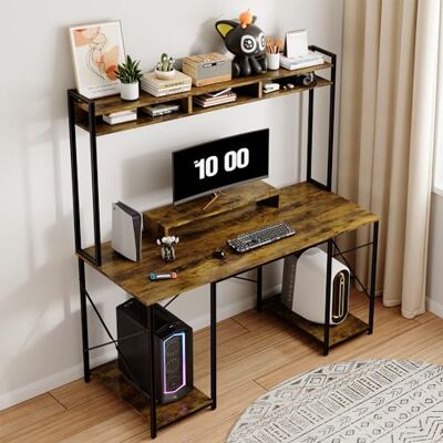 Devoko Bureau d'ordinateur avec support de moniteur mobile, grand espace de rangement, 120 x 60 cm, grand bureau de jeu pour PC, table de jeu ergonomique, repose-pieds réglable pour chambre à coucher Devoko Bureau d'ordinateur avec support de moniteur mobile, grand espace de rangement, 120 x 60 cm, grand bureau de jeu pour PC, table de jeu ergonomique, repose-pieds réglable pour chambre à coucher