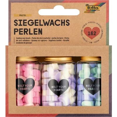 Folia Pastel 31319 Lot de 162 perles de cire à cacheter en 6 couleurs pastel, 3 pots de 54 perles de 3 couleurs assorties, pour décorer des lettres et des cadeaux Folia Pastel 31319 Lot de 162 perles de cire à cacheter en 6 couleurs pastel, 3 pots de 54 perles de 3 couleurs assorties, pour décorer des lettres et des cadeaux