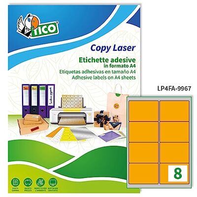 TICO LP4FA-9967 Lot de 70 feuilles d'étiquettes adhésives fluorescentes orange 99,1 x 67,7 mm TICO LP4FA-9967 Lot de 70 feuilles d'étiquettes adhésives fluorescentes orange 99,1 x 67,7 mm