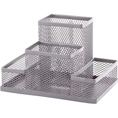 D.RECT Organiseur de bureau Pot à crayons en métal Plateau de bureau avec porte-notes en maille 103 x 154 x 103 mm Argent D.RECT Organiseur de bureau Pot à crayons en métal Plateau de bureau avec porte-notes en maille 103 x 154 x 103 mm Argent
