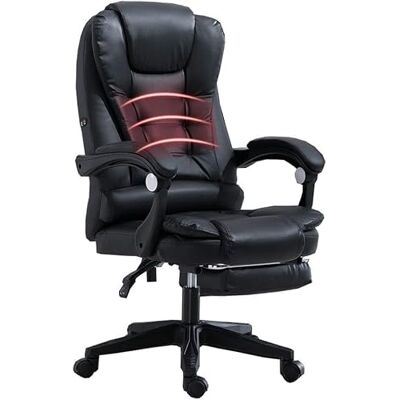 DFAEEKIYO Fauteuil de bureau inclinable avec dossier haut, fonction d'inclinaison, rembourrage en cuir synthétique, repose-pieds étendu, noir DFAEEKIYO Fauteuil de bureau inclinable avec dossier haut, fonction d'inclinaison, rembourrage en cuir synthétique, repose-pieds étendu, noir