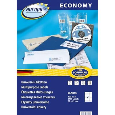 Avery europe100 ELA045 3481 Lot de 2 100 étiquettes autocollantes universelles imprimables Format 70 x 41 mm sur format A4 Blanc Avery europe100 ELA045 3481 Lot de 2 100 étiquettes autocollantes universelles imprimables Format 70 x 41 mm sur format A4 Blanc