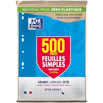 Oxford Lot de 8 packs de 500 Feuilles Simples A4 Grands Carreaux Seyès Oxford Lot de 8 packs de 500 Feuilles Simples A4 Grands Carreaux Seyès