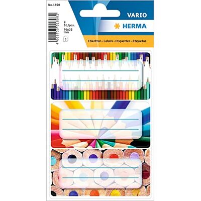 HERMA 1898 Lot de 9 étiquettes autocollantes pour livres et livres (76 x 35 mm, 9 étiquettes nominatives, papier mat, autocollantes, pour livres, cahiers, boîtes, ménage, multicolores HERMA 1898 Lot de 9 étiquettes autocollantes pour livres et livres (76 x 35 mm, 9 étiquettes nominatives, papier mat, autocollantes, pour livres, cahiers, boîtes, ménage, multicolores