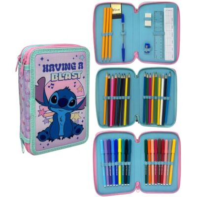 CARTOON Trousse à 3 fermetures éclair avec crayons et feutres Giotto, Stitch, 20 x 13 x 6 Cm, Pot à crayons CARTOON Trousse à 3 fermetures éclair avec crayons et feutres Giotto, Stitch, 20 x 13 x 6 Cm, Pot à crayons