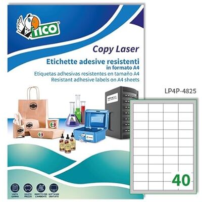TICO LP4P-4825 Étiquette en polyester, 70 FF, 48,5 x 25,4, blanc TICO LP4P-4825 Étiquette en polyester, 70 FF, 48,5 x 25,4, blanc