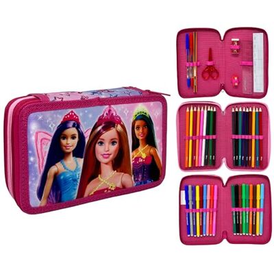 CARTOON Trousse 3 fermetures éclair triple, pour Barbie fan, complète 44 pièces pour l'école multi-compartiments stylos crayons couleurs feutres Giotto CARTOON Trousse 3 fermetures éclair triple, pour Barbie fan, complète 44 pièces pour l'école multi-compartiments stylos crayons couleurs feutres Giotto