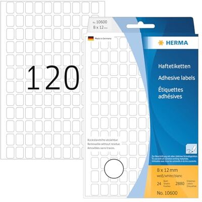 HERMA 10600 Étiquettes universelles amovibles/movables 8 x 12 mm 3840 pièces Blanc HERMA 10600 Étiquettes universelles amovibles/movables 8 x 12 mm 3840 pièces Blanc