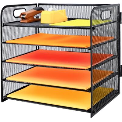 PLSOPPKG Corbeille à courrier à 5 niveaux avec poignée, organiseur de fichiers de bureau en maille métallique avec plateaux, plateaux de classement de bureau A4, porte-revues pour la maison, le bureau PLSOPPKG Corbeille à courrier à 5 niveaux avec poignée, organiseur de fichiers de bureau en maille métallique avec plateaux, plateaux de classement de bureau A4, porte-revues pour la maison, le bureau