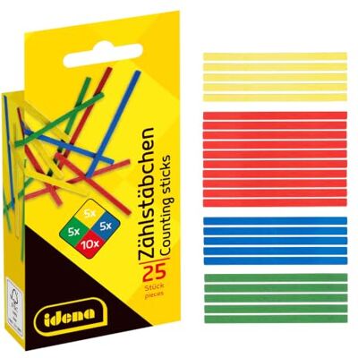 Idena 20101 – Lot de 25 baguettes de comptage en bois, couleurs assorties, 75 mm Idena 20101 – Lot de 25 baguettes de comptage en bois, couleurs assorties, 75 mm