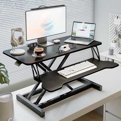 FORRTY Bureau Assis Debout Réglable, Convertisseur De Bureau Avec Plateau Clavier, Largeur 65/80/94CM, Supporte Jusqu’à 30kg, Rehausseur Bureau Ordinateur Portable Maison Bureau(Black 2,94cm(37")) FORRTY Bureau Assis Debout Réglable, Convertisseur De Bureau Avec Plateau Clavier, Largeur 65/80/94CM, Supporte Jusqu’à 30kg, Rehausseur Bureau Ordinateur Portable Maison Bureau(Black 2,94cm(37"))
