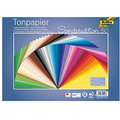 Folia 6725/50 99 – Argile Papier, 130 g/m², 25 x 35 cm, 50 Feuilles, Assortis, Plusieurs Coloris Folia 6725/50 99 – Argile Papier, 130 g/m², 25 x 35 cm, 50 Feuilles, Assortis, Plusieurs Coloris