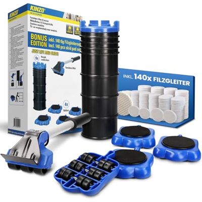 Kinzo Easy Furniture Mover Lot de 4 roulettes pour meubles et 140 patins en feutre bonus Charge totale 1200 kg 300 kg par roulette Kinzo Easy Furniture Mover Lot de 4 roulettes pour meubles et 140 patins en feutre bonus Charge totale 1200 kg 300 kg par roulette
