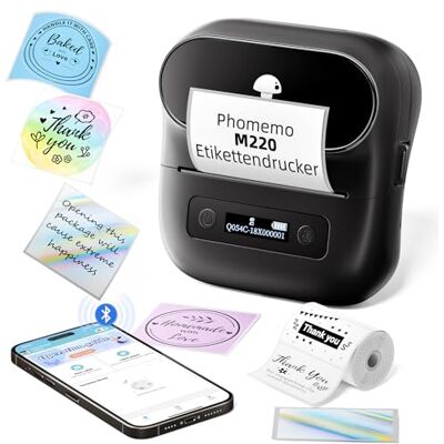 Phomemo Imprimante d'étiquettes M220 80 cm Thermique Bluetooth Portable Fabricant d'étiquettes Pour code-barres, adresse, maison, bureau, petites entreprises Phomemo Imprimante d'étiquettes M220 80 cm Thermique Bluetooth Portable Fabricant d'étiquettes Pour code-barres, adresse, maison, bureau, petites entreprises