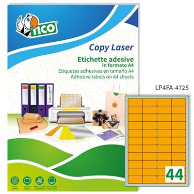 TICO LP4FA-4725 Lot de 70 étiquettes adhésives fluorescentes oranges, 47,5 x 25,5 mm, 44 étiquettes par feuille, adhésif permanent, imprimantes laser et jet d'encre TICO LP4FA-4725 Lot de 70 étiquettes adhésives fluorescentes oranges, 47,5 x 25,5 mm, 44 étiquettes par feuille, adhésif permanent, imprimantes laser et jet d'encre