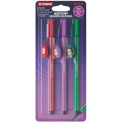 STABILO Pen 68 KPop Demon Hunters Feutres-feutres premium – Lot de 3 – Avec des breloques suspendues de Rumi, Mira et Zoey STABILO Pen 68 KPop Demon Hunters Feutres-feutres premium – Lot de 3 – Avec des breloques suspendues de Rumi, Mira et Zoey