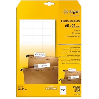 Sigel LP720 Lot de 156 Étiquettes pour dossiers suspendus, 6 x 2,1 cm, 185 g Sigel LP720 Lot de 156 Étiquettes pour dossiers suspendus, 6 x 2,1 cm, 185 g