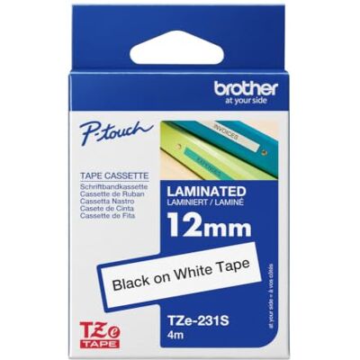 Brother Ruban pour étiqueteuse TZe-231S original Noir sur blanc, largeur 12 x 4 mm Brother Ruban pour étiqueteuse TZe-231S original Noir sur blanc, largeur 12 x 4 mm