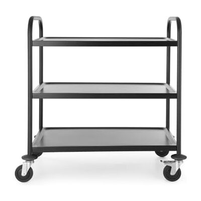 HENDI Chariot de service, chariot multifonction, 3 étagères, 4 roulettes pivotantes, 2 avec frein, charge max. par étagère 50kg, plan de travail 830x510mm, 905x585x(H)945mm, acier inox, noir mat HENDI Chariot de service, chariot multifonction, 3 étagères, 4 roulettes pivotantes, 2 avec frein, charge max. par étagère 50kg, plan de travail 830x510mm, 905x585x(H)945mm, acier inox, noir mat