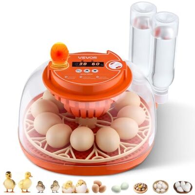 VEVOR Incubateur de 12 oeufs avec bougie LED, affichage de la température et contrôle automatique de l'humidité, fenêtre transparente avec vue à 360 °, pour les poussins, canards, oies VEVOR Incubateur de 12 oeufs avec bougie LED, affichage de la température et contrôle automatique de l'humidité, fenêtre transparente avec vue à 360 °, pour les poussins, canards, oies